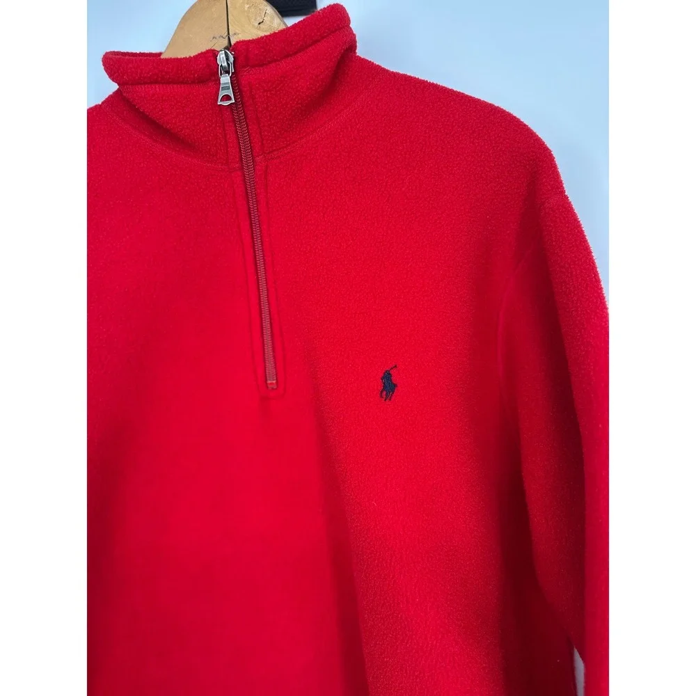 Polo Ralph Lauren Fleece Pullover Mens L Red Quarter Zip Logo Preppy Casual